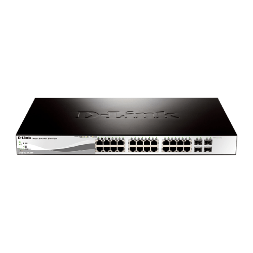 D-Link 24-Port 10/100/1000BaseT PoE + 4 Combo 1000BaseT/SFP ports Web Smart Switch, 193W PoE budget(DGS-1210-28P)