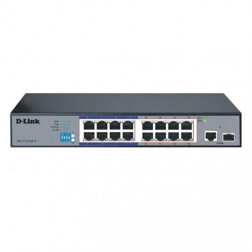 D-Link 16-port Fast Ethernet Unmanaged Long Range 250m PoE+ Surveillance Switch with 16 PoE ports
